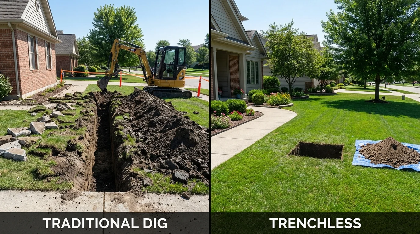 Trenchless sewer repair with minimal yard damage versus traditional excavation in Waldwick, NJ